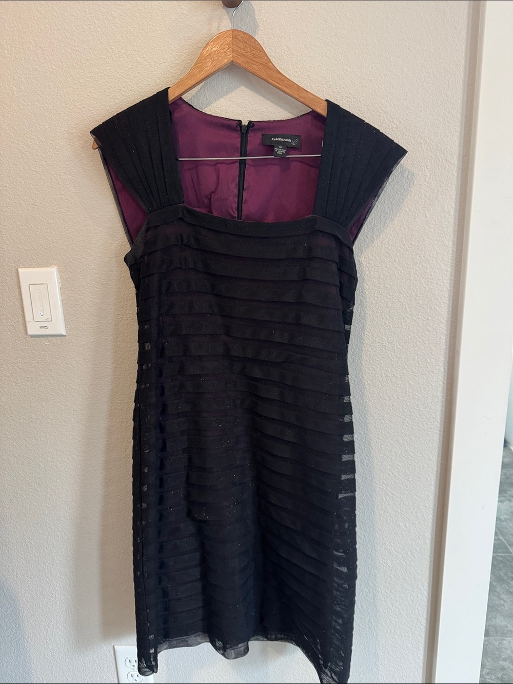 R&M Richards Black Mini Dress with Purple Lining